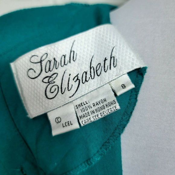 Vintage 80s Sarah Elizabeth Green Embroidery Secretary Midi Dress Short Sleeves - Picture 10 of 10